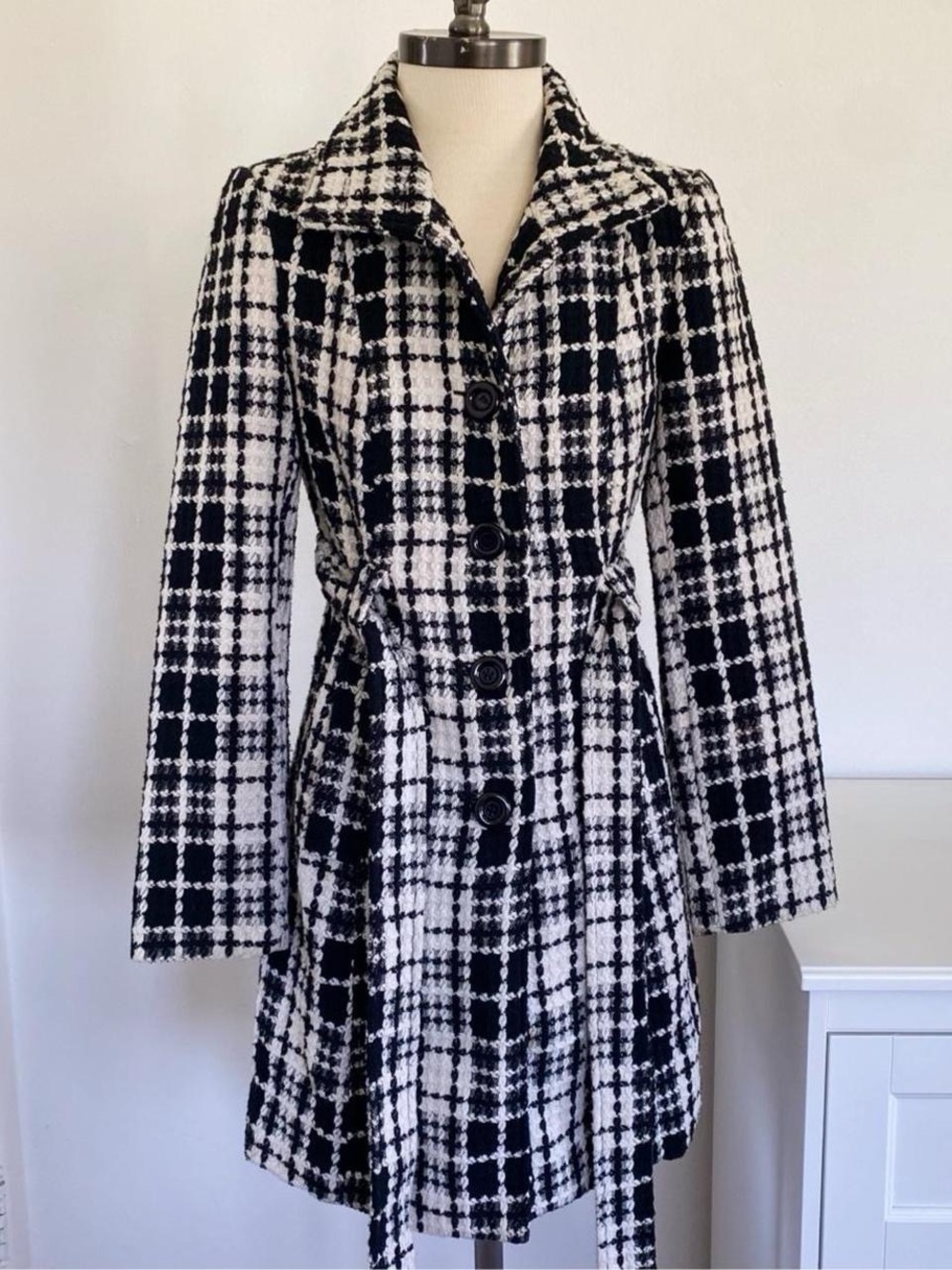 Y2k Black & White Plaid Women's Coat trench coat